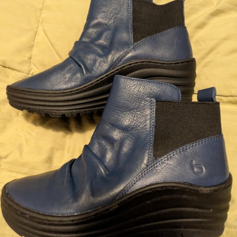 Bionica Blue Leather Wedge Boots